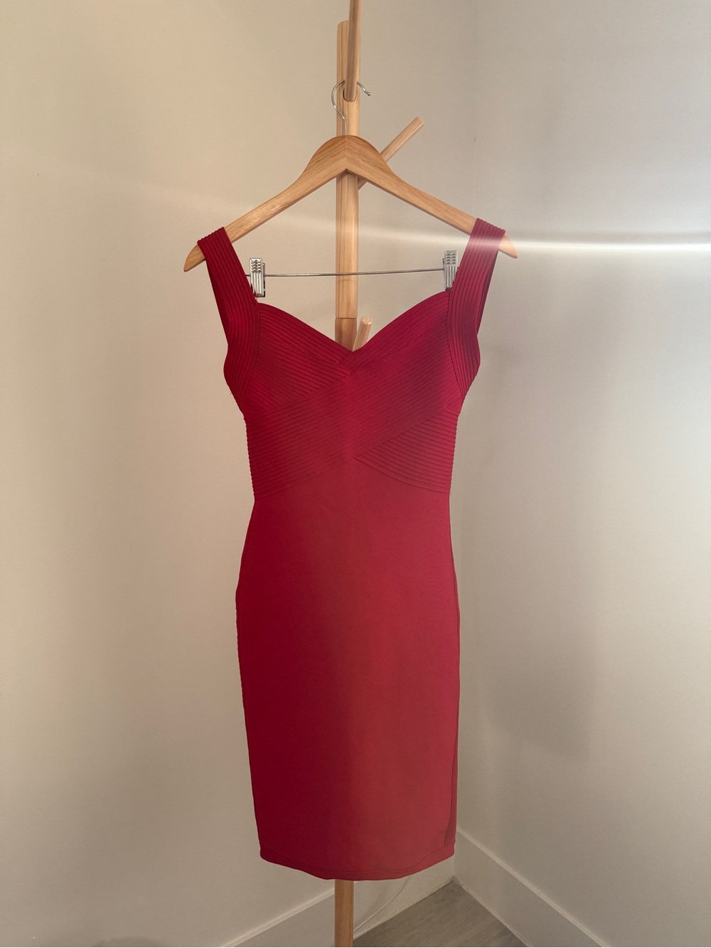 Windsor Red Ribbed Bandage Mini Dress